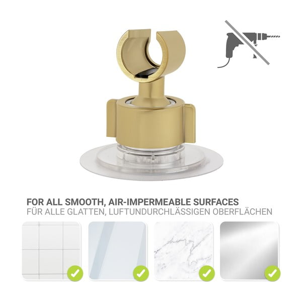Supporto per soffione doccia senza foratura oro opaco in plastica Libertà – Wenko-image-3