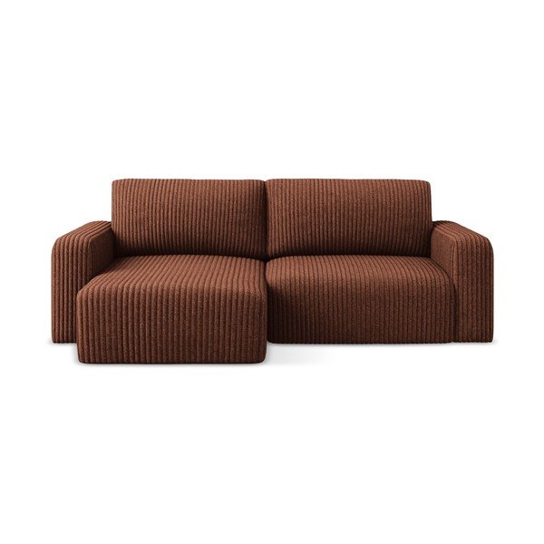 Divano angolare color terracotta allungabile/con contenitore (con penisola a sinistra/con chaise lounge) con rivestimento in velluto a coste Kona – Makamii