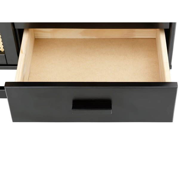 Cassettiera in legno di pino nero con ante in rattan , larghezza 90 cm Jolene - Støraa-image-4