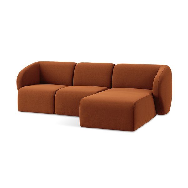 Divano angolare color terracotta (con penisola a destra/con chaise lounge) con rivestimento in velluto Lani – Makamii-image-4