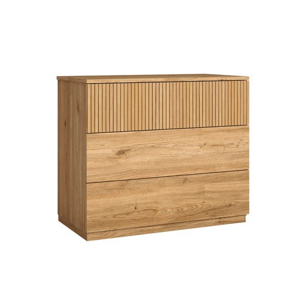 Cassettiera bassa in rovere decorato in colore naturale 100x72 cm Rayana - Marckeric