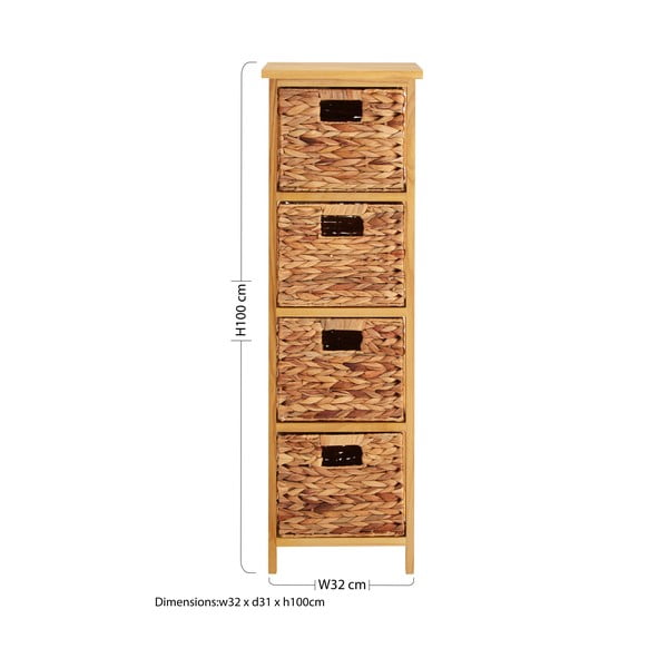 Cassettiera alta in legno massiccio di pavlovnia in colore naturale 32x100 cm - Premier Housewares-image-2