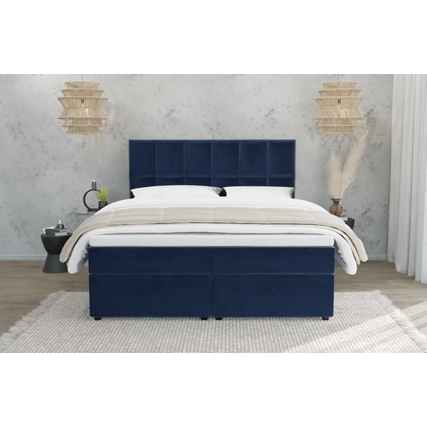 Letto matrimoniale imbottito blu scuro con spazio contenitivo 140x200 cm Flip - Ropez-image-2