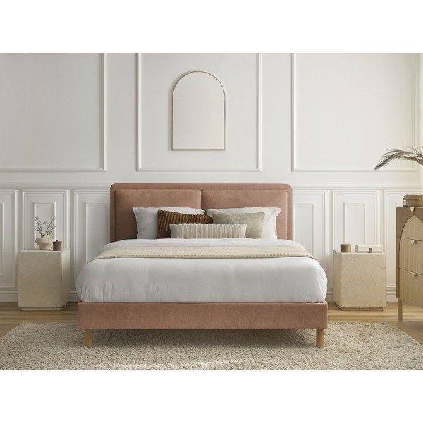 Letto matrimoniale imbottito rosa polveroso imbottito con rete inclusa 160x200 cm Mara – Bobochic Paris-image-3