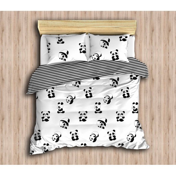 Set copripiumino e federa da bambini bianco e nero per letto matrimoniale 200x200 cm Panda – Mijolnir-image-2