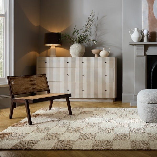 Tappeto color crema/di colore naturale in misto lana tessuto a mano 160x230 cm Eric Checkboard – Flair Rugs-image-1