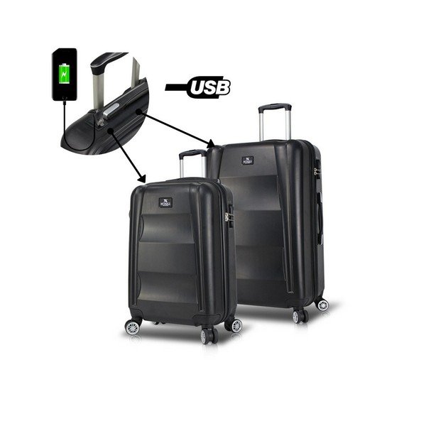 Set di 2 valigie da viaggio nere su ruote con porte USB My Valice LASSO Cabin & Medium - Myvalice-image-2