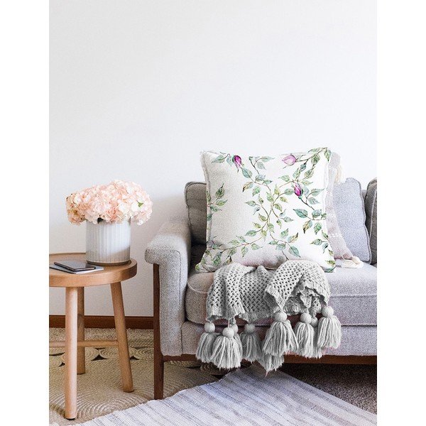 Federa beige con rose in cotone, 55 x 55 cm - Minimalist Cushion Covers-image-2