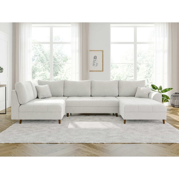 Divano angolare crema in tessuto bouclé (angolo destro/U) Ariella - Ropez-image-1