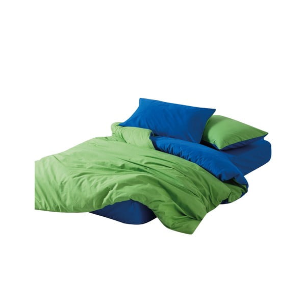 Set copripiumino e federa verde/blu in cotone renforcé per letto matrimoniale/per letto esteso con lenzuolo incluso/4 pezzi 200x220 cm Sage – Mijolnir