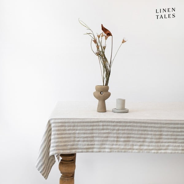 Tovaglia di lino 140x380 cm Natural White Stripes - Linen Tales