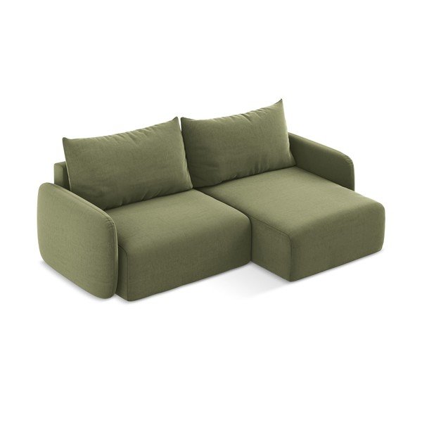 Divano angolare verde allungabile/con contenitore (con penisola a destra/con chaise lounge) con rivestimento in velluto Kalena – Makamii-image-3