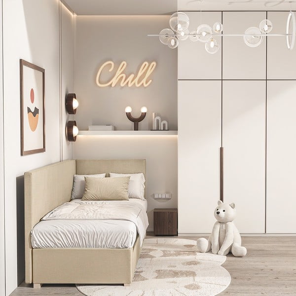 Letto da bambini con sponde beige con contenitore con materasso incluso 90x200 cm Flexi – Ghado-image-1