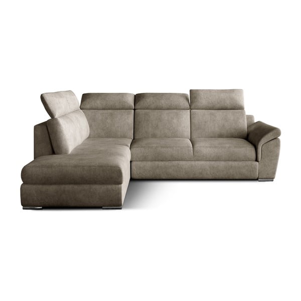 Divano angolare beige allungabile/con contenitore (con penisola a sinistra/a L) e rivestimento in velluto Loreto – ELTAP