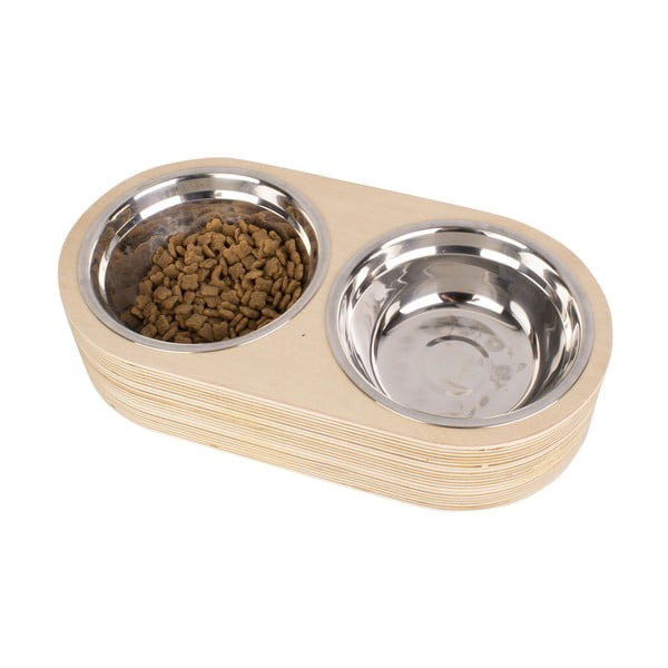 Set di 2 ciotole in metallo con base in legno chiaro Pet, larghezza 18 cm Dinner Time - PT LIVING-image-3