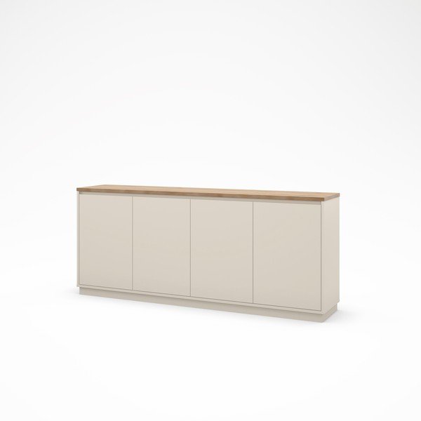 Cassettiera beige con effetto rovere 201x84x40 cm Loreta – Marckeric-image-3