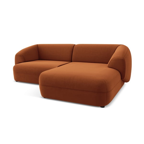 Divano angolare arancione (con penisola a destra) con rivestimento in velluto Moana – Makamii-image-3