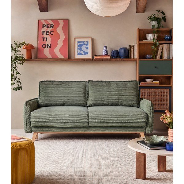 Divano verde chiaro allungabile/con contenitore con rivestimento in velluto a coste 218 cm Tori – Bonami Selection-image-3