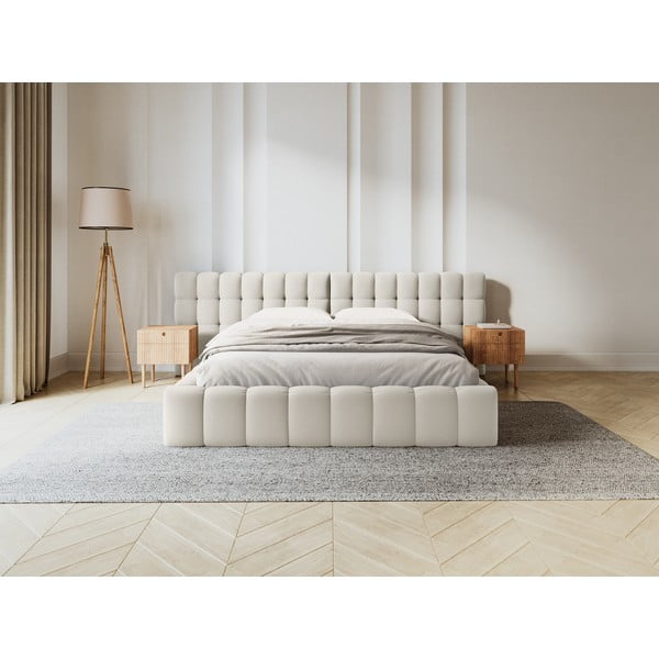 Letto matrimoniale imbottito color crema con spazio contenitivo e rete 200x200 cm Mamaia - Micadoni Home-image-1