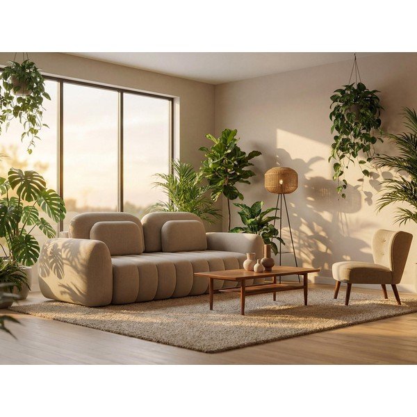 Divano color terracotta allungabile/con contenitore con rivestimento in bouclé 266 cm Pele – Makamii-image-1