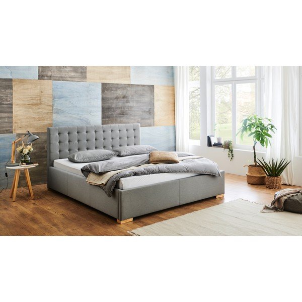 Letto matrimoniale imbottito grigio chiaro rete non inclusa 180x200 cm Malia – Meise Möbel-image-1