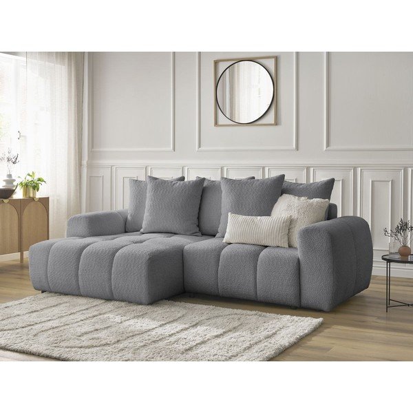 Divano angolare grigio allungabile/con contenitore (con penisola a sinistra/con chaise lounge) con rivestimento in bouclé Roxelane – Bobochic Paris-image-4