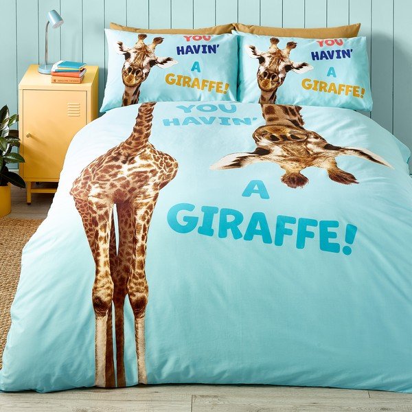Set copripiumino e federa da bambini turchese per letto matrimoniale e per letto esteso 230x220 cm Havin A Giraffe – Catherine Lansfield-image-1