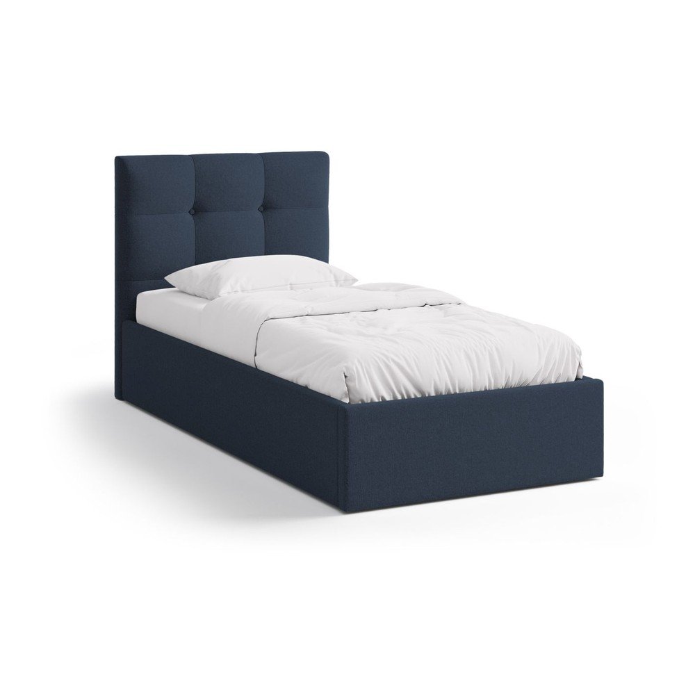 Letto singolo imbottito blu con contenitore con rete inclusa 90x200 cm Phaedra – Micadoni  | Letti singoli