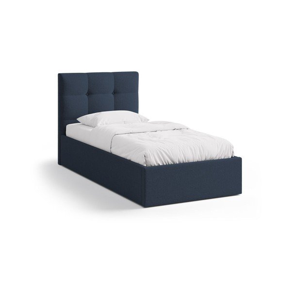 Letto singolo imbottito blu con contenitore con rete inclusa 90x200 cm Phaedra – Micadoni 