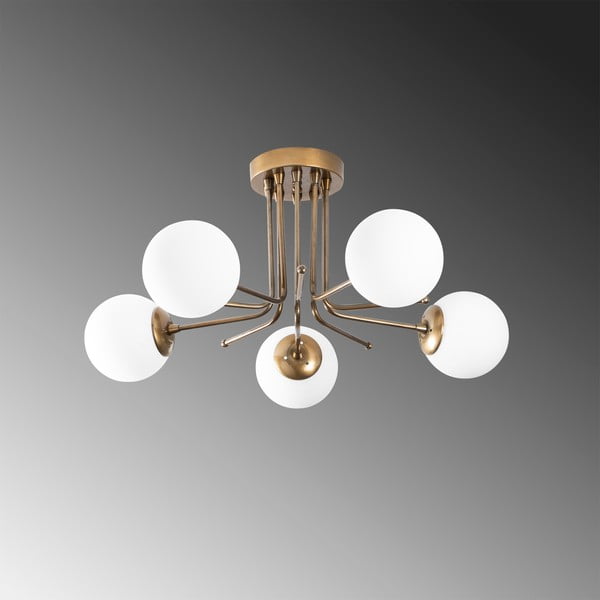 Plafoniera bianca/color ottone con paralume in vetro 80x80 cm Daisy – Opviq lights-image-1
