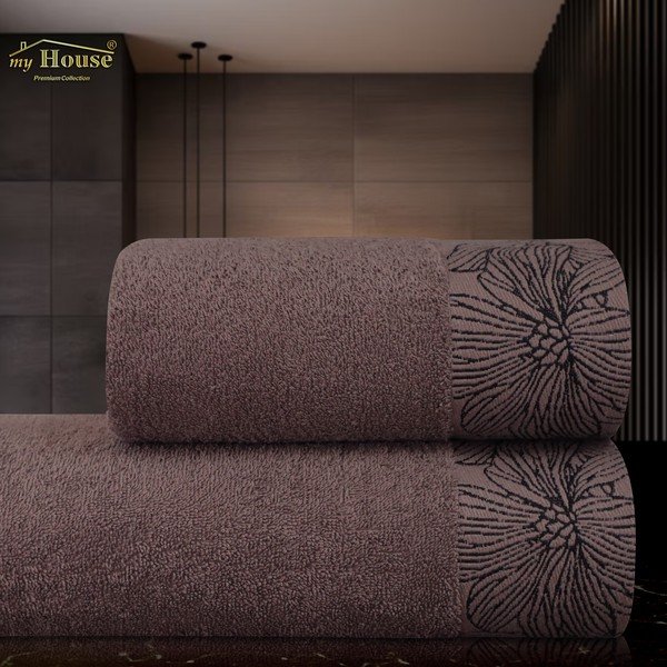Asciugamano tipo terry marrone in cotone 70x140 cm Valencia – My House-image-1