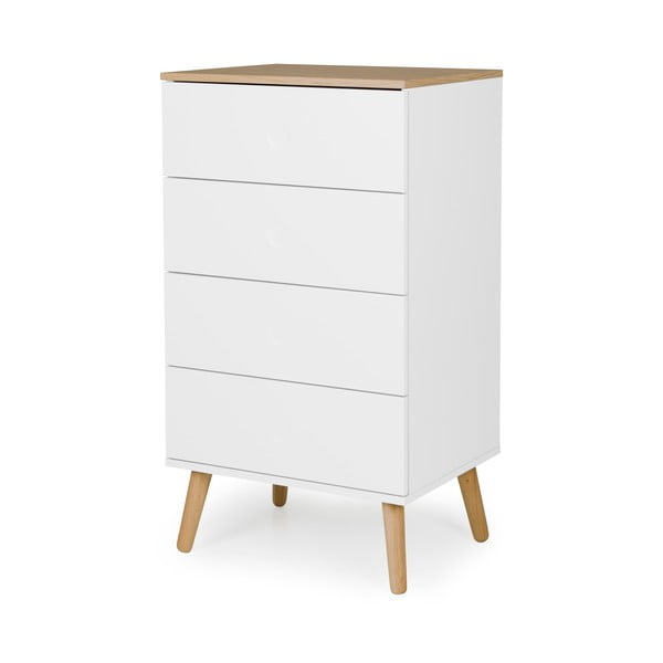 Cassettiera bianca con gambe in rovere e 4 cassetti , larghezza 55 cm Dot - Tenzo-image-1