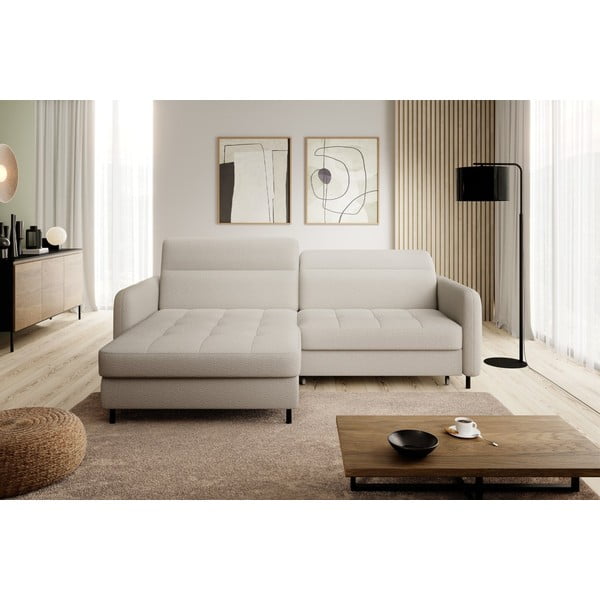 Divano angolare beige allungabile/con contenitore (con penisola a sinistra/con chaise lounge) e rivestimento in bouclé Gomsi – ELTAP-image-3