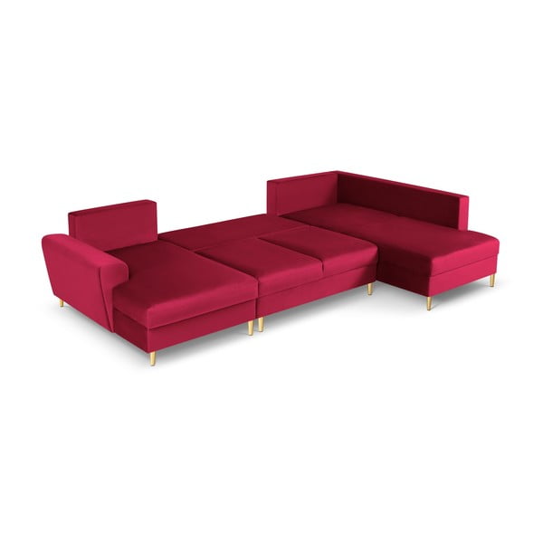 Divano angolare rosso allungabile e con contenitore (con penisola a destra/a U) con rivestimento in velluto Kyoto – Cosmopolitan Design-image-2