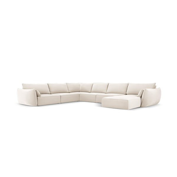 Divano angolare beige (con penisola a sinistra/a U) con rivestimento in velluto Vanda – Mazzini Sofas-image-2