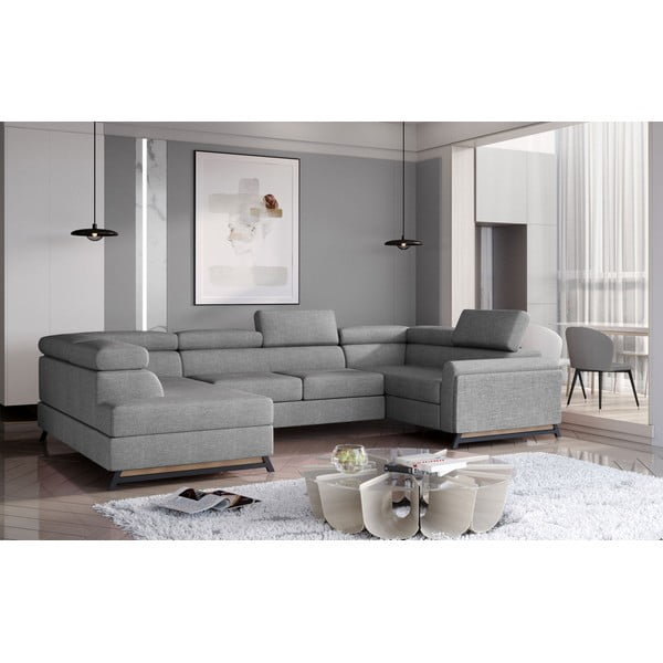 Divano angolare grigio chiaro allungabile/con contenitore (con penisola a sinistra/a U) Escada – ELTAP-image-1