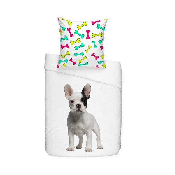 Copripiumino Bulldog francese, 140x200 cm - Blanc