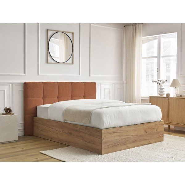 Letto matrimoniale imbottito/in truciolato color terracotta imbottito con contenitore con rete inclusa 160x200 cm Kumo – Bobochic Paris-image-2