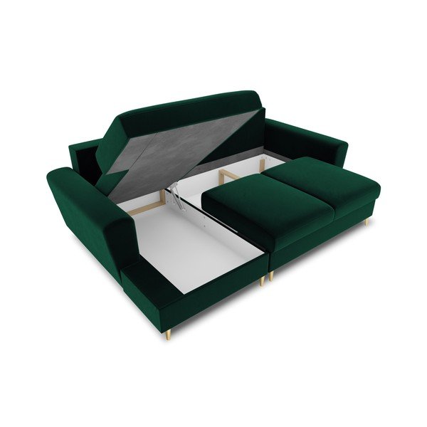 Divano angolare verde allungabile e con contenitore (con penisola a sinistra/con chaise lounge) con rivestimento in velluto Kyoto – Cosmopolitan Design-image-3