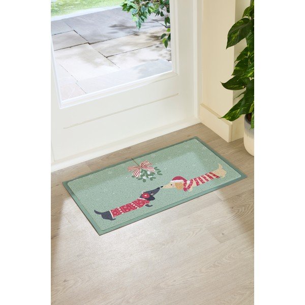 Zerbino in plastica riciclata a tema natalizio 40x70 cm Christmas Sausage Dogs – Artsy Doormats-image-2