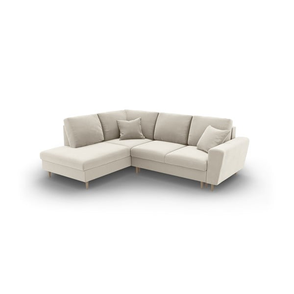 Divano angolare beige allungabile e con contenitore (con penisola a sinistra/a L) con rivestimento in velluto Kyoto – Cosmopolitan Design-image-1