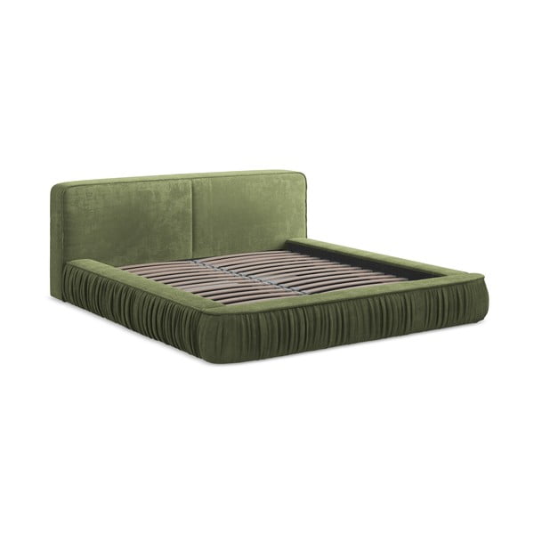 Letto matrimoniale imbottito verde con contenitore e rete inclusi 160x200 cm Keoni – Makamii