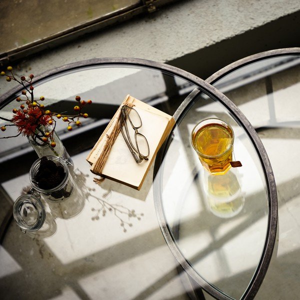 Tavolini rotondi in vetro grigio in set di 2 pezzi ø 75 cm Duarte - Light & Living-image-2