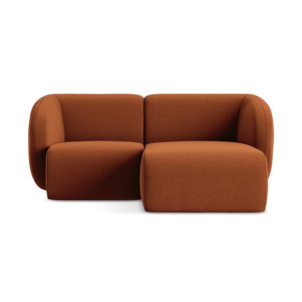 Divano angolare color terracotta (con penisola a destra/con chaise lounge) con rivestimento in velluto Lani – Makamii