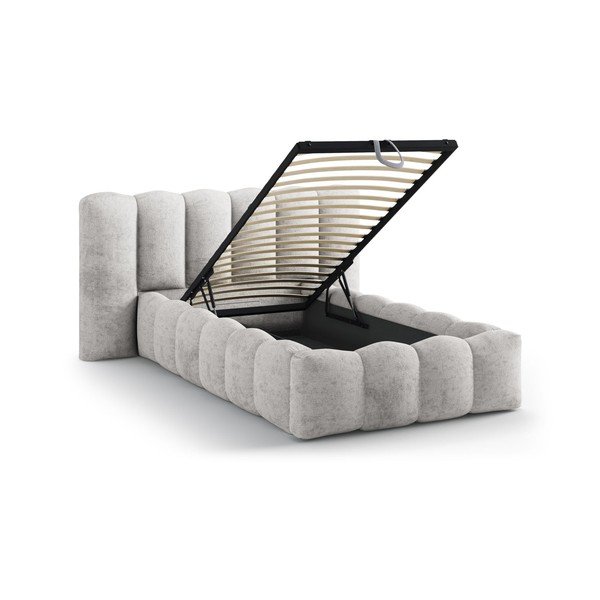 Letto singolo imbottito grigio con contenitore con rete inclusa 90x200 cm Lupine – Micadoni -image-1