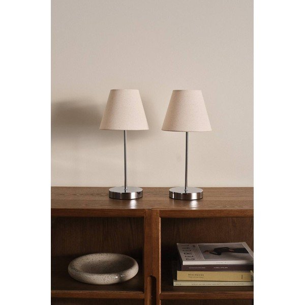 Lampada da tavolo beige/color argento lucido in tessuto (altezza totale 39 cm) Lasse – Jotex-image-2