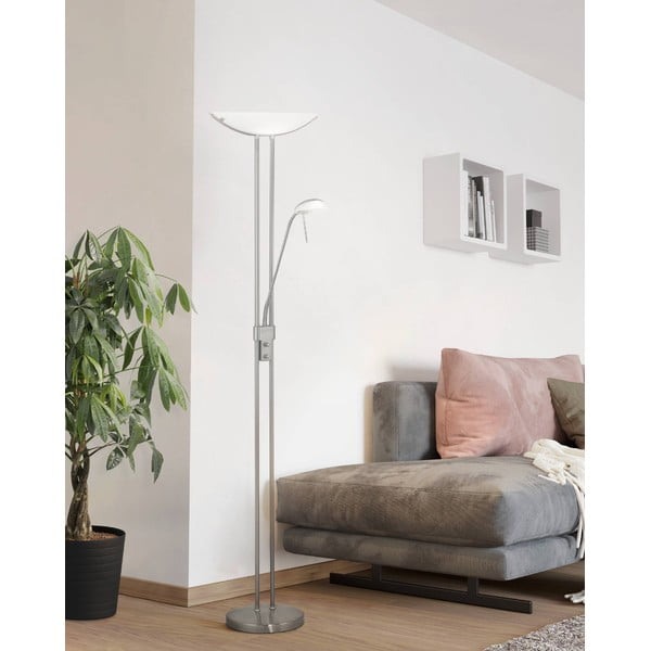 Lampada da terra in argento opaco con paralume in vetro (altezza totale 180 cm) BAYA – EGLO-image-1