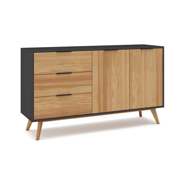 Cassettiera bassa in pino nero/naturale 140x81 cm Lavis - Marckeric-image-3