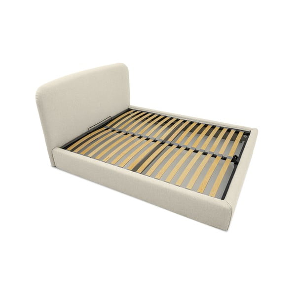 Letto matrimoniale imbottito color crema con contenitore con rete inclusa 140x190 cm Sea – Scandic-image-3