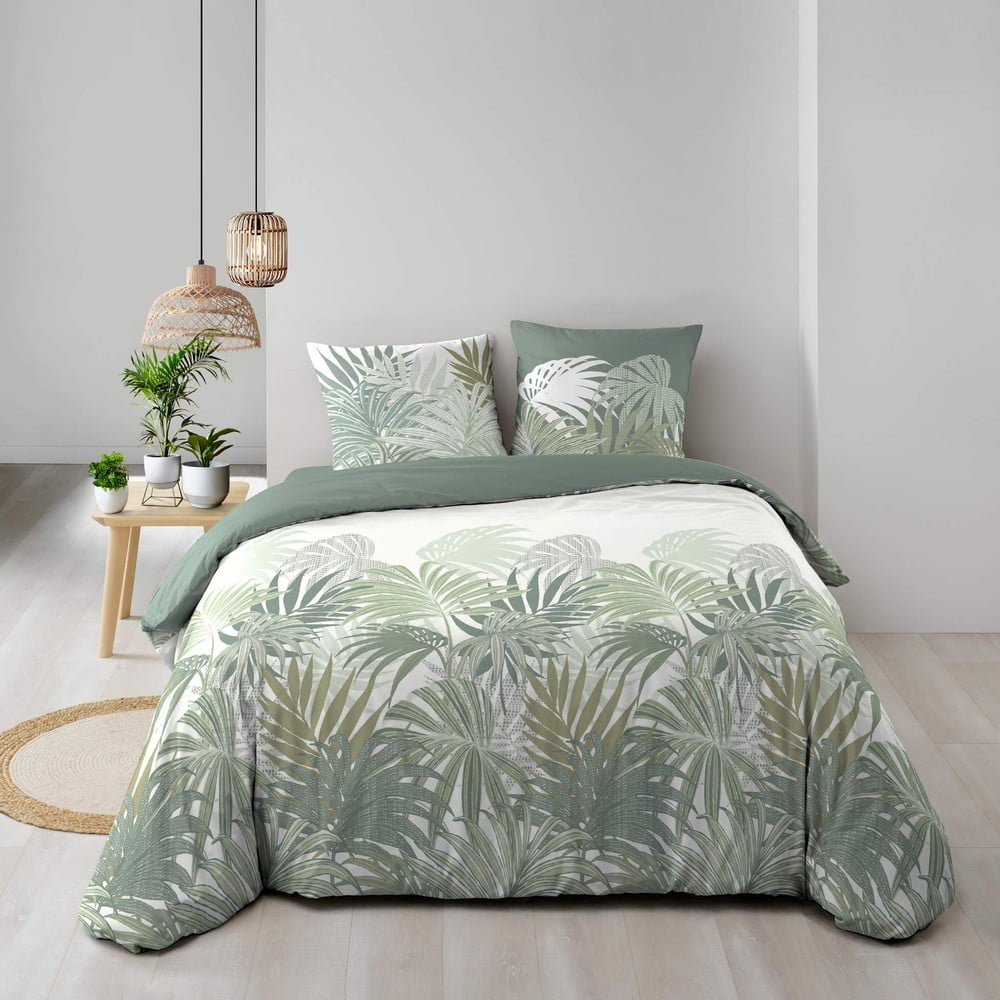Set copripiumino e federa verde in cotone per letto matrimoniale ed esteso 240x220 cm Nymea – douceur d'intérieur | Biancheria da letto